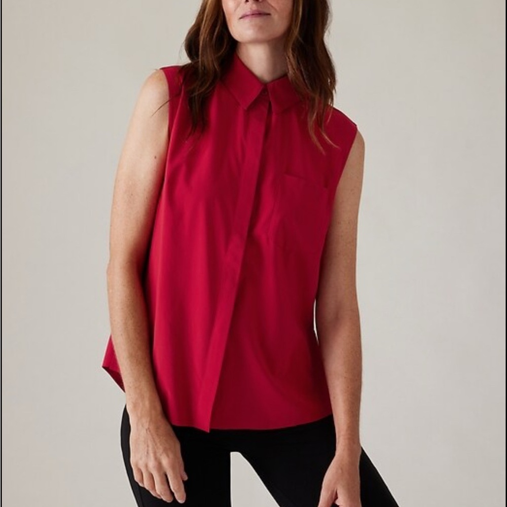 Athleta Everlasting Sleeveless Button Down Shirt in Red